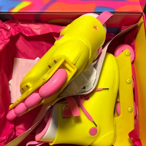 Impala Barbie Neon Yellow and Pink Roller Skates Size 8 - Picture 2 of 5
